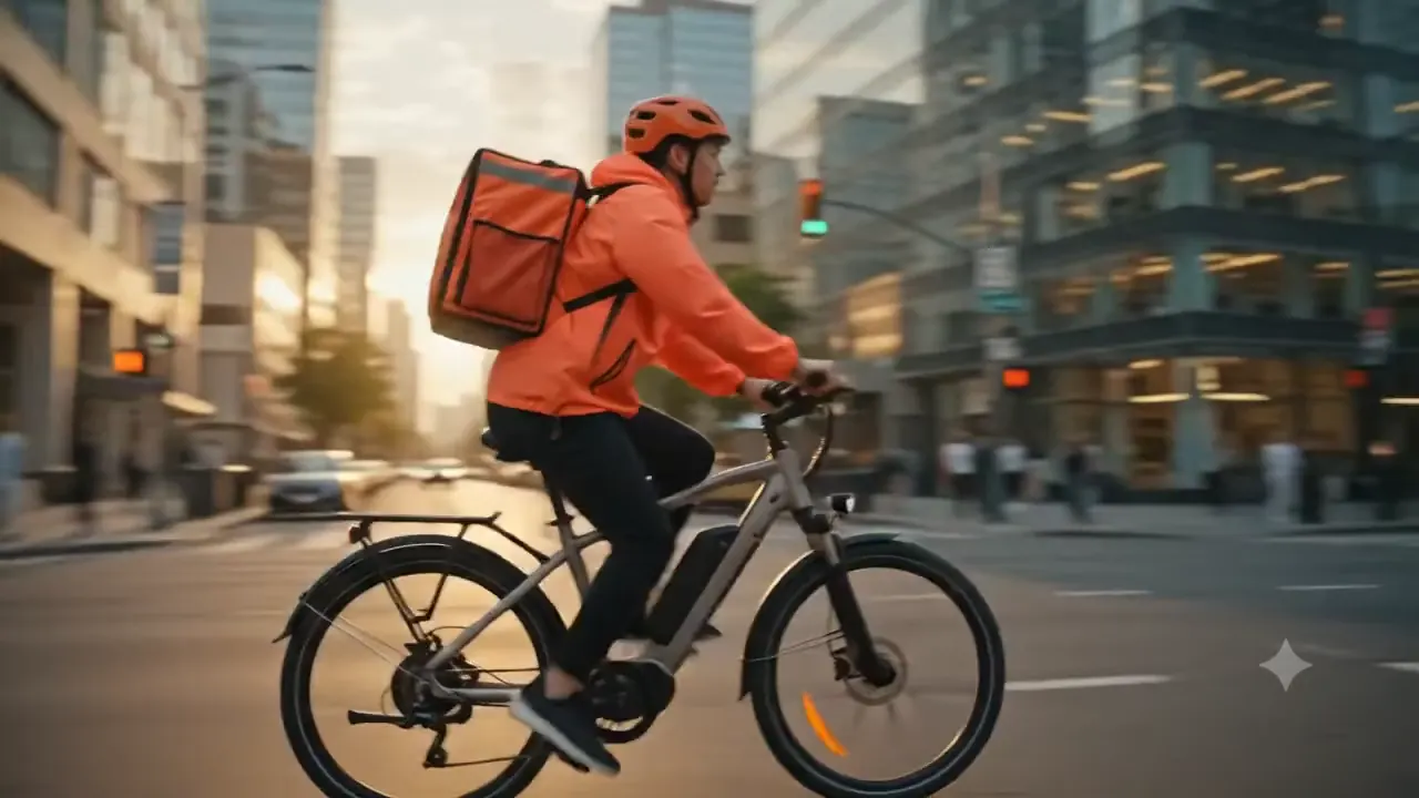 Frame from a student's AI-generated food delivery advertisement